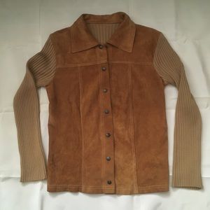Vintage 80s Suede/Wool knit snap front jacket.